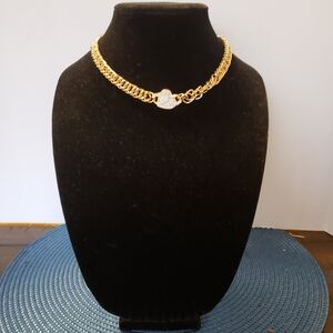 Elegant Gold-Tone Chain Necklace with Heart Charm